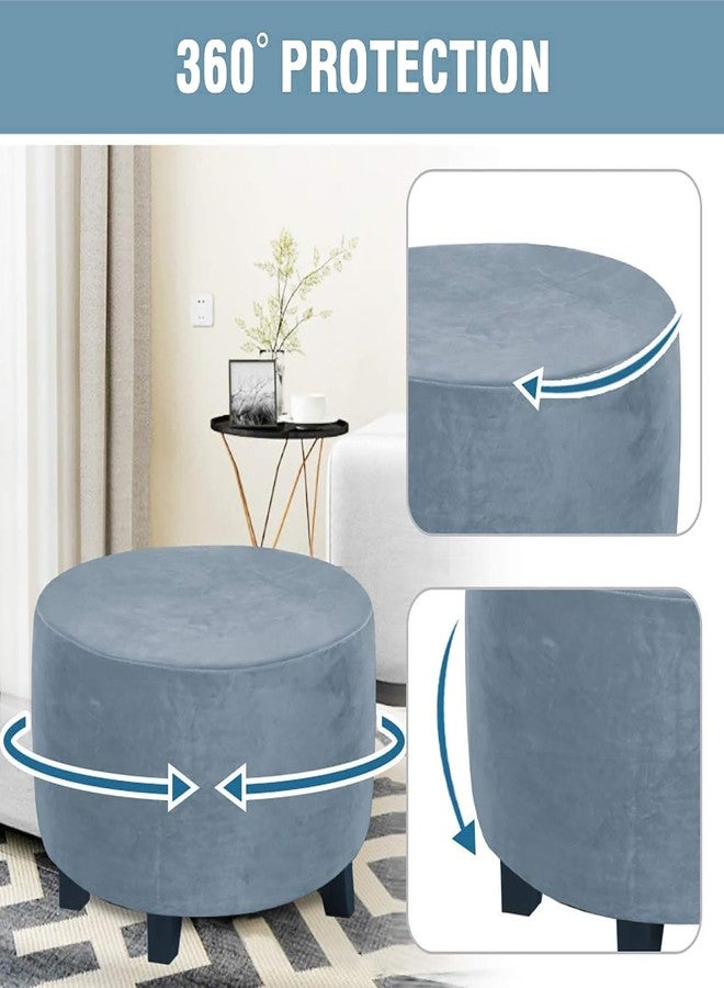 غطاء عثماني دائري مخملي من GERLNF، أغطية عثمانية، أغطية حماية مسند القدم، أغطية تخزين عثمانية قابلة للتمدد مع قاعدة مطاطية، مصنوعة من قماش مخملي فاخر (متوسط، أزرق حجري) - Image 4